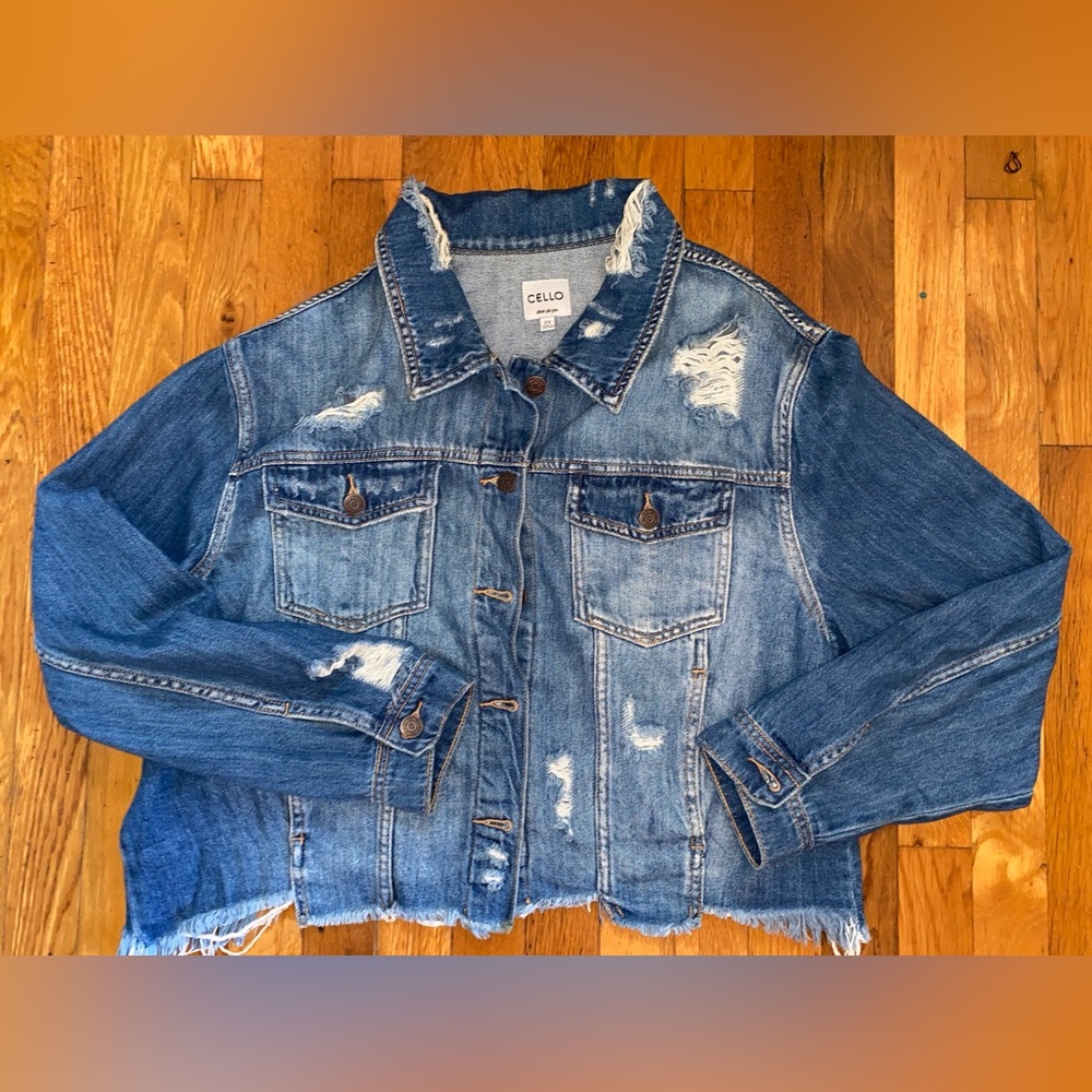 CELLO distressed cropped denim jacket